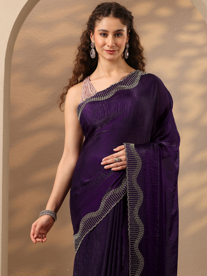 Burgundy Solid Silk Blend Saree With Unstitched Blouse Piece