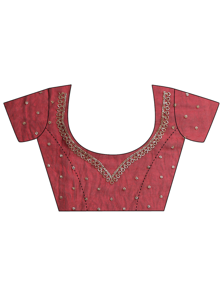 Maroon Solid Silk Blend Saree With Unstitched Blouse Piece