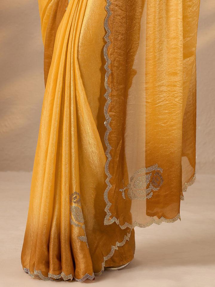 Mustard Embellished Silk Blend Saree With Unstitched Blouse Piece