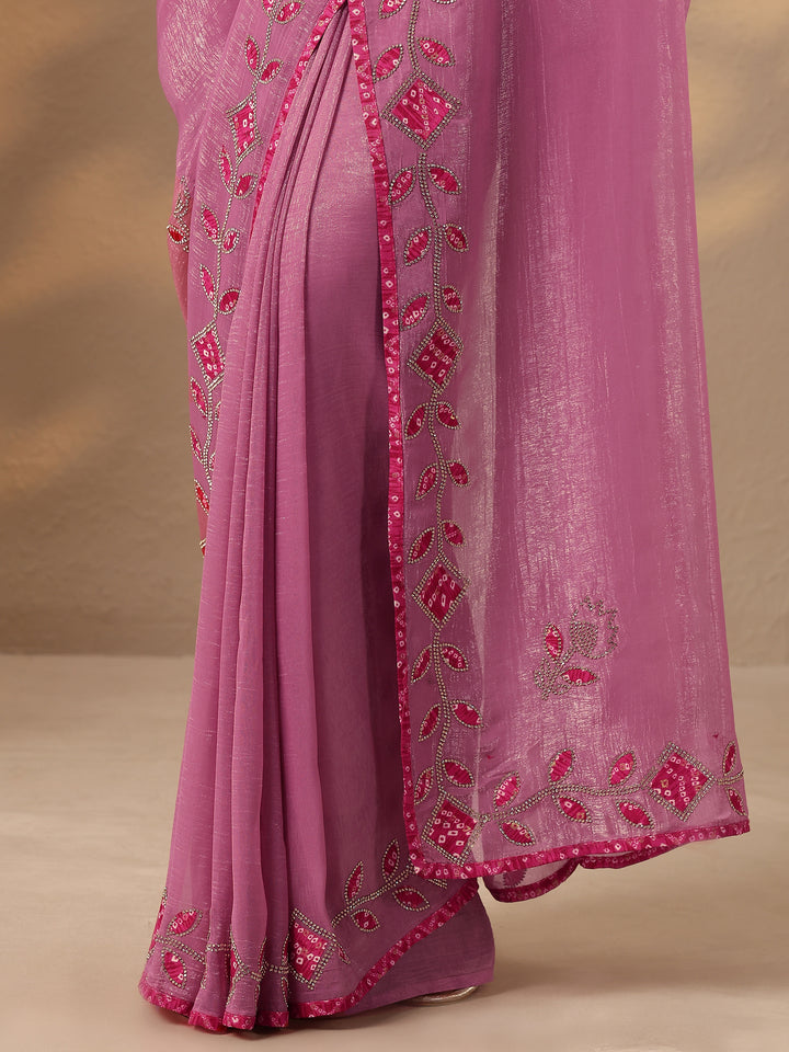 Pink Embellished Silk Blend Saree With Unstitched Blouse Piece