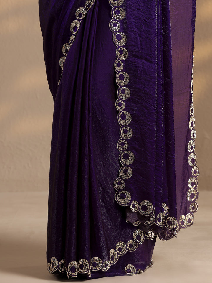 Purple Solid Silk Blend Saree With Unstitched Blouse Piece