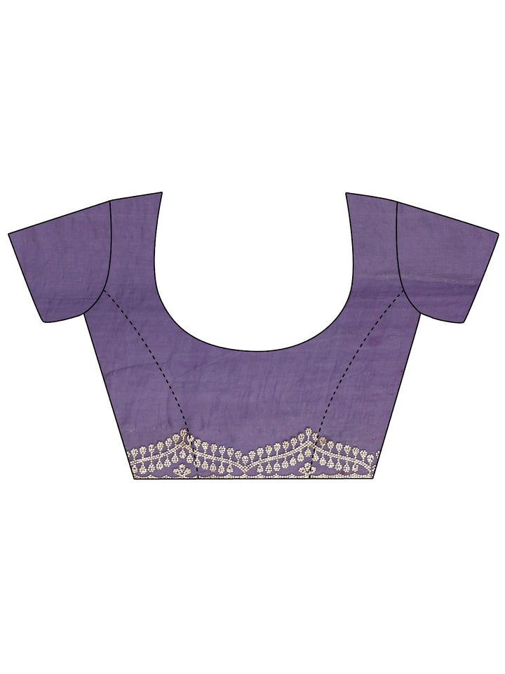 Purple Solid Silk Blend Saree With Unstitched Blouse Piece