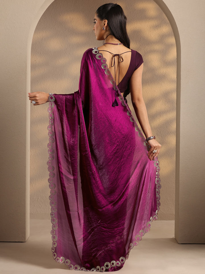 Magenta Solid Silk Blend Saree With Unstitched Blouse Piece
