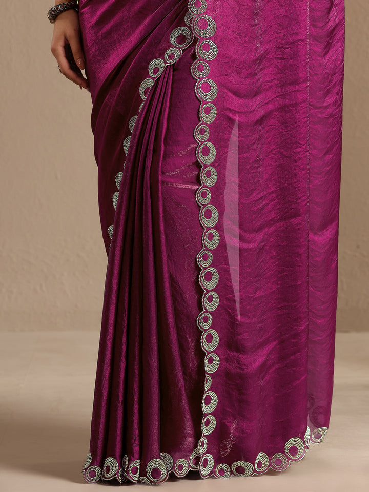 Magenta Solid Silk Blend Saree With Unstitched Blouse Piece
