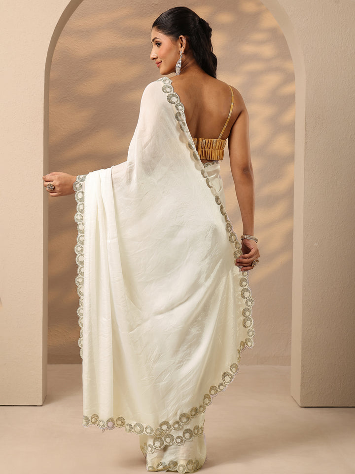 Off White Solid Silk Blend Saree With Unstitched Blouse Piece
