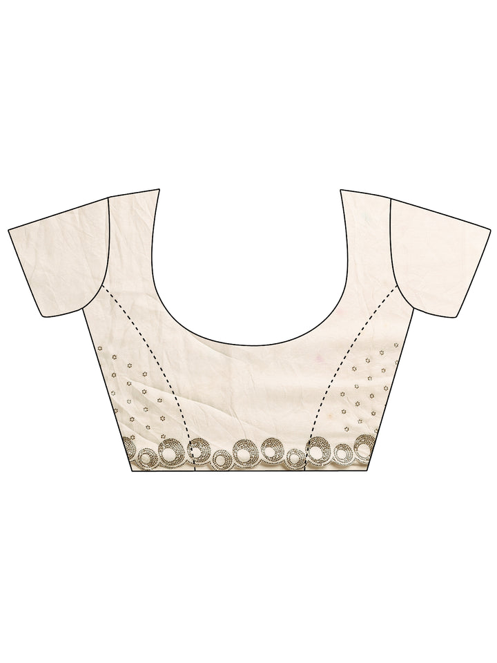 Off White Solid Silk Blend Saree With Unstitched Blouse Piece