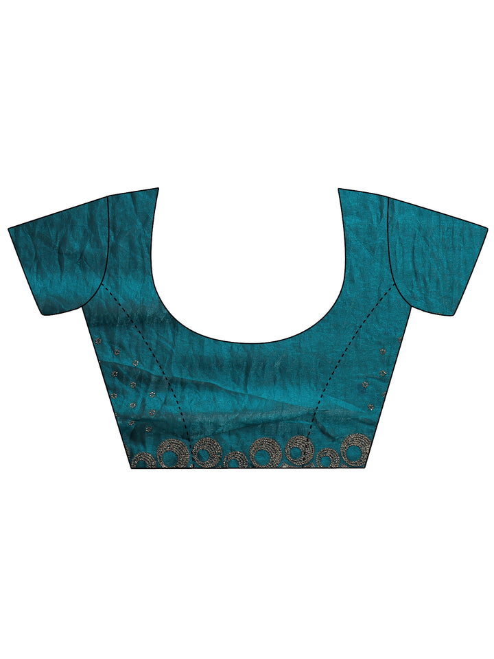 Teal Solid Silk Blend Saree With Unstitched Blouse Piece