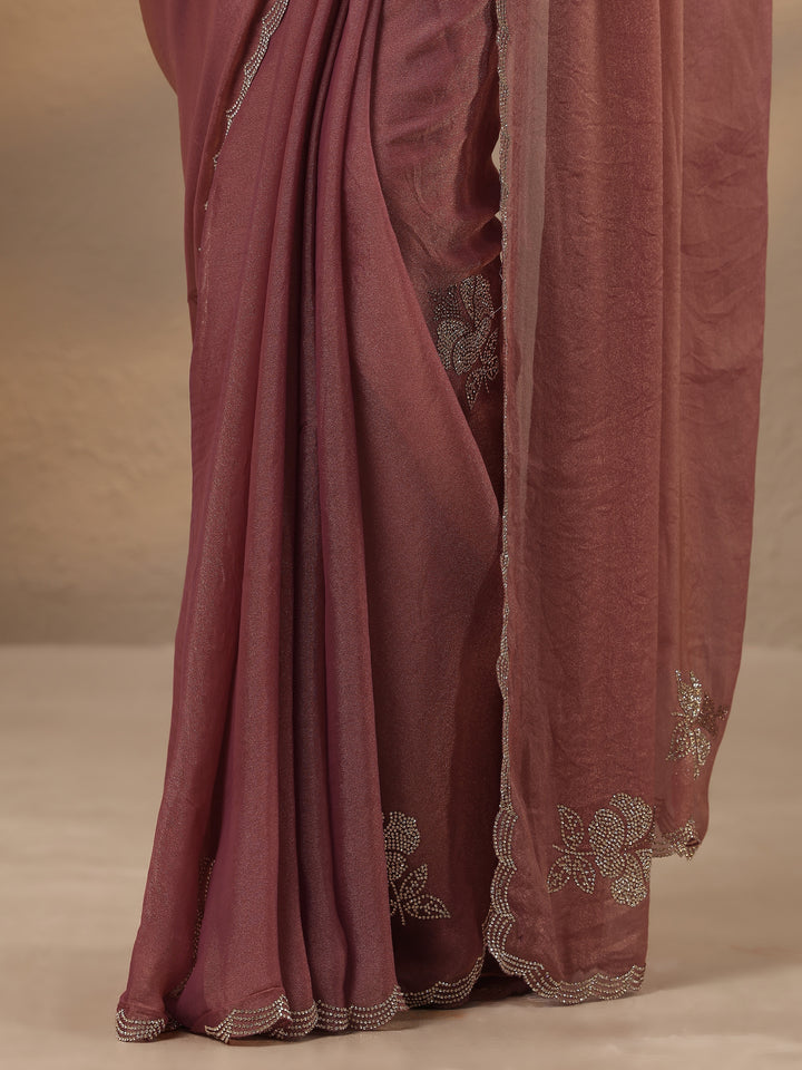 Peach Embellished Silk Blend Saree With Unstitched Blouse Piece