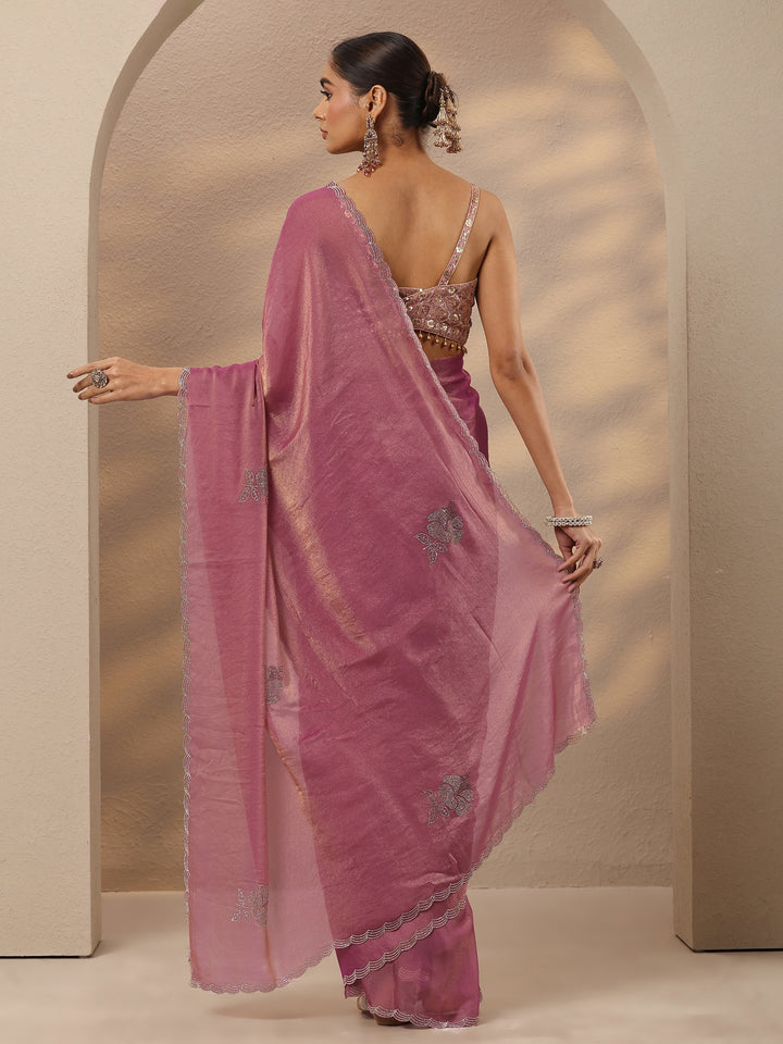 Lavender Embellished Silk Blend Saree With Unstitched Blouse Piece