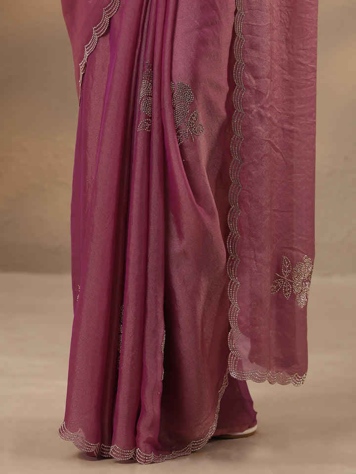 Lavender Embellished Silk Blend Saree With Unstitched Blouse Piece