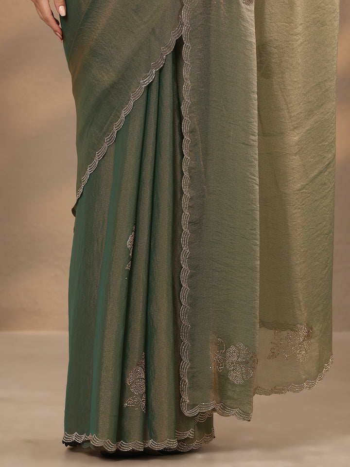 Green Embellished Silk Blend Saree With Unstitched Blouse Piece