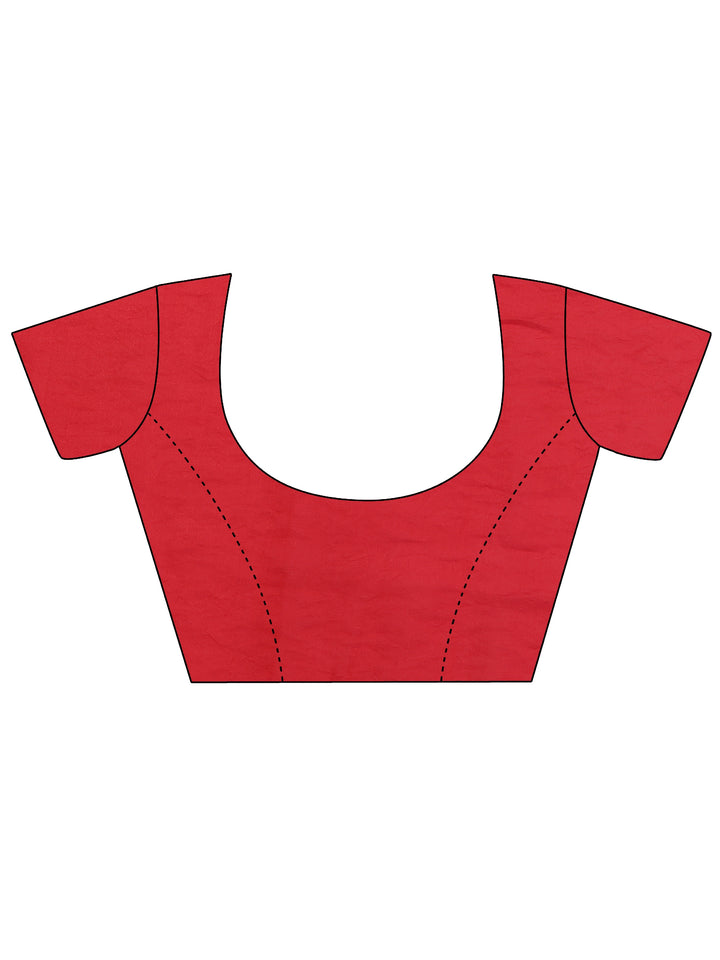 Red Solid Silk Blend Saree With Unstitched Blouse Piece