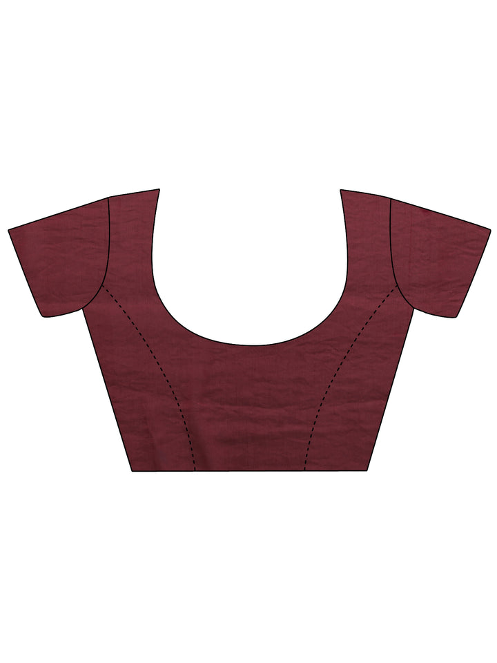 Burgundy Solid Silk Blend Saree With Unstitched Blouse Piece
