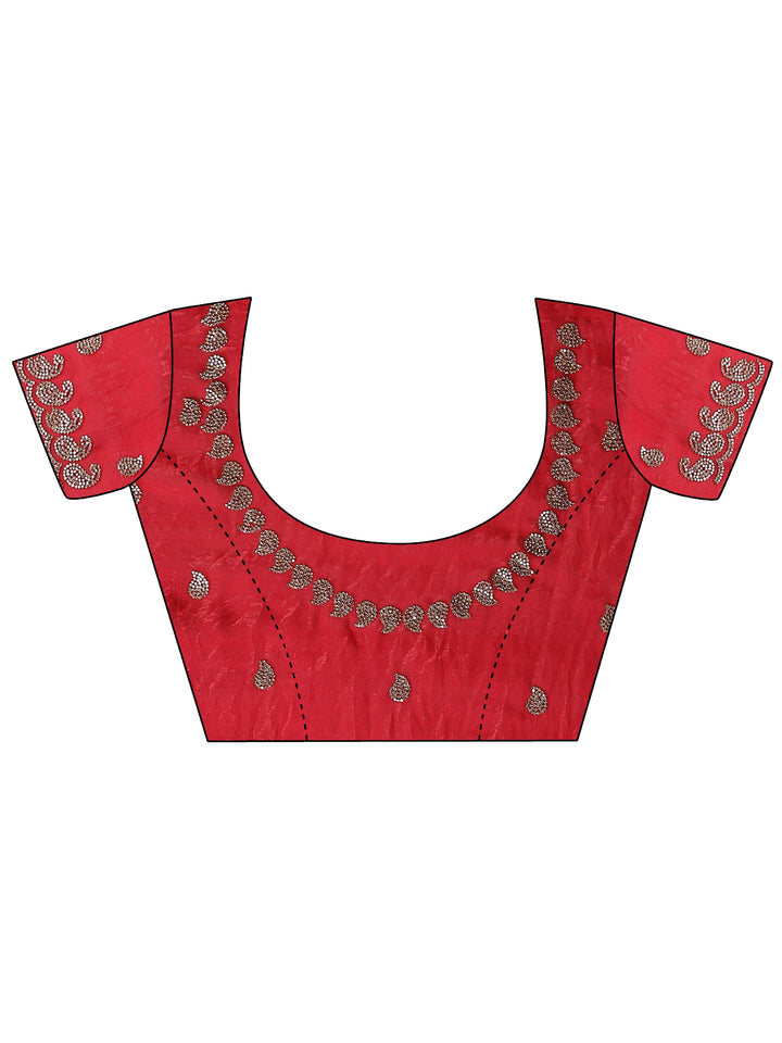 Red Solid Silk Blend Saree With Unstitched Blouse Piece