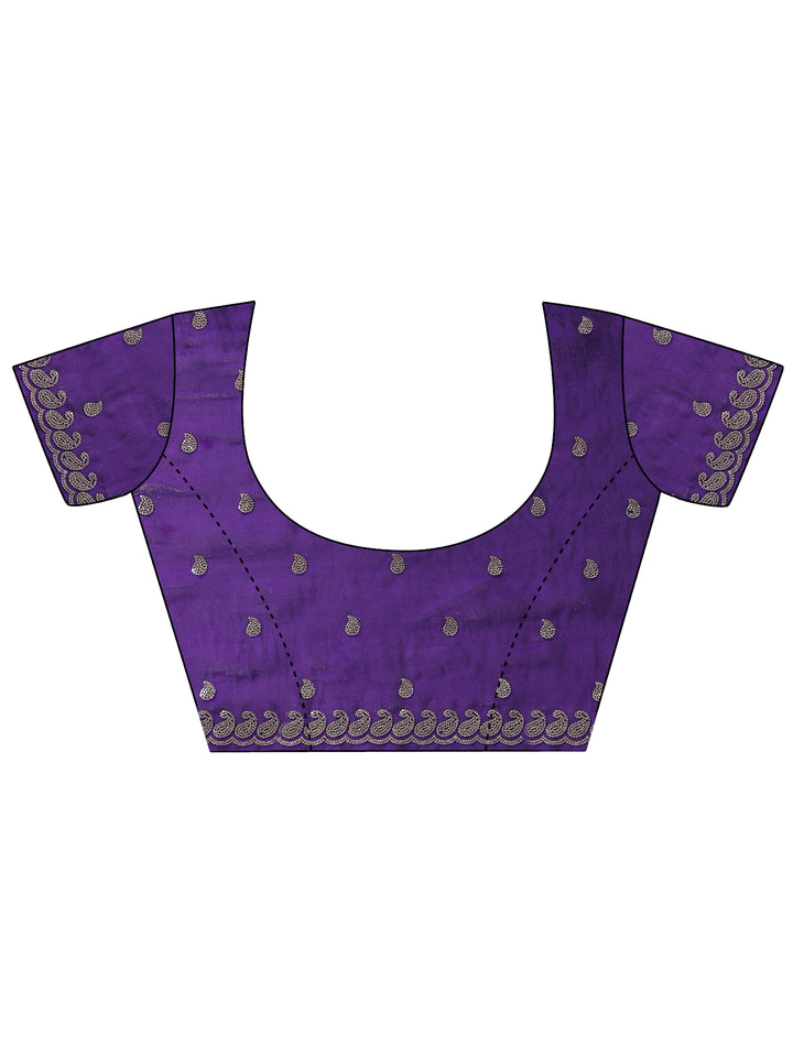 Purple Solid Silk Blend Saree With Unstitched Blouse Piece