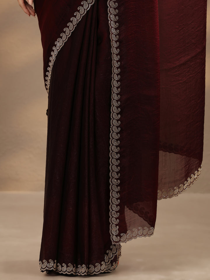 Maroon Solid Silk Blend Saree With Unstitched Blouse Piece