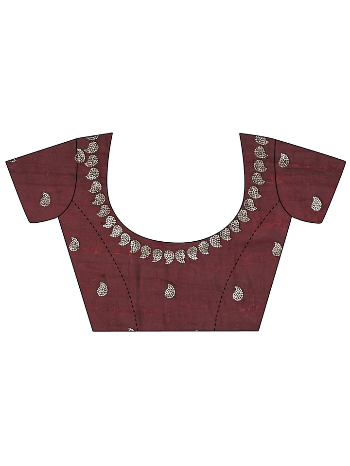 Maroon Solid Silk Blend Saree With Unstitched Blouse Piece