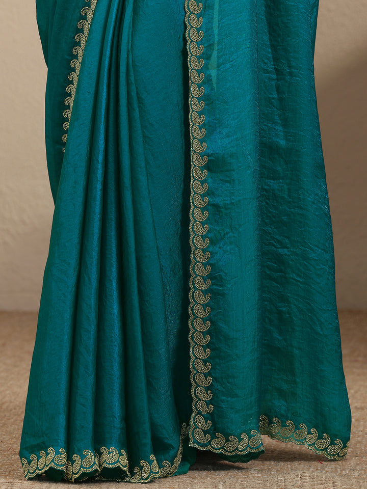 Green Solid Silk Blend Saree With Unstitched Blouse Piece