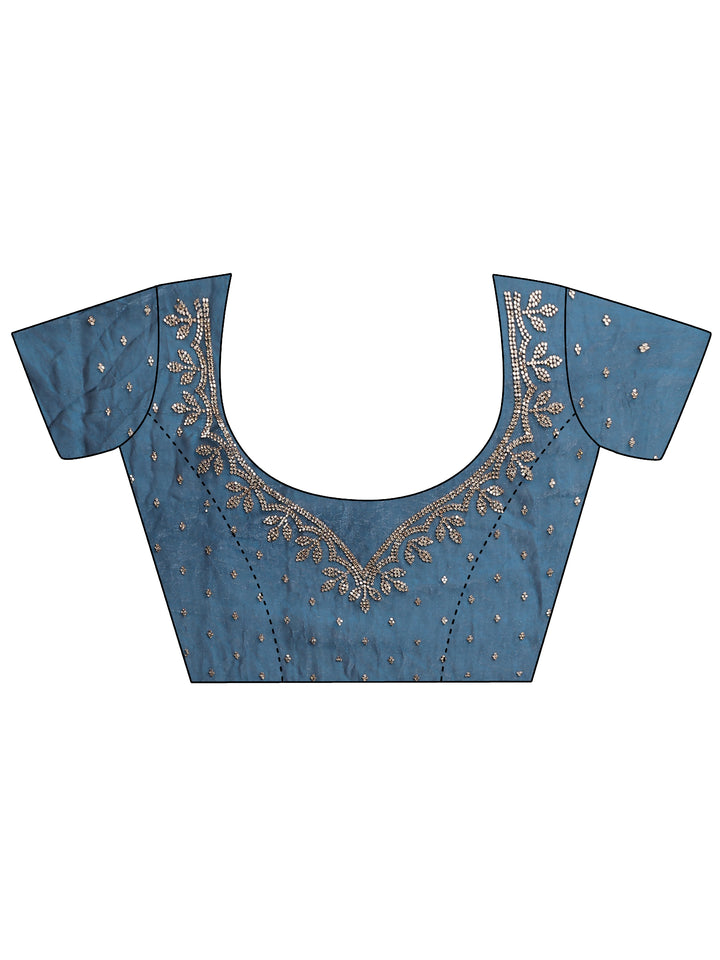 Blue Solid Silk Blend Saree With Unstitched Blouse Piece