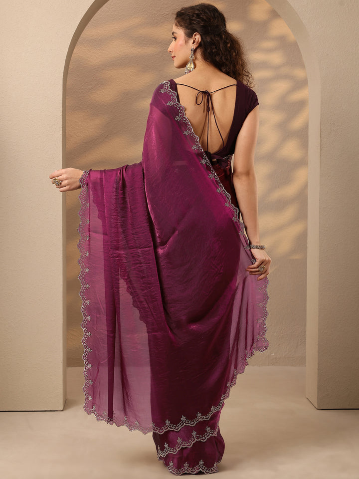 Magenta Solid Silk Blend Saree With Unstitched Blouse Piece