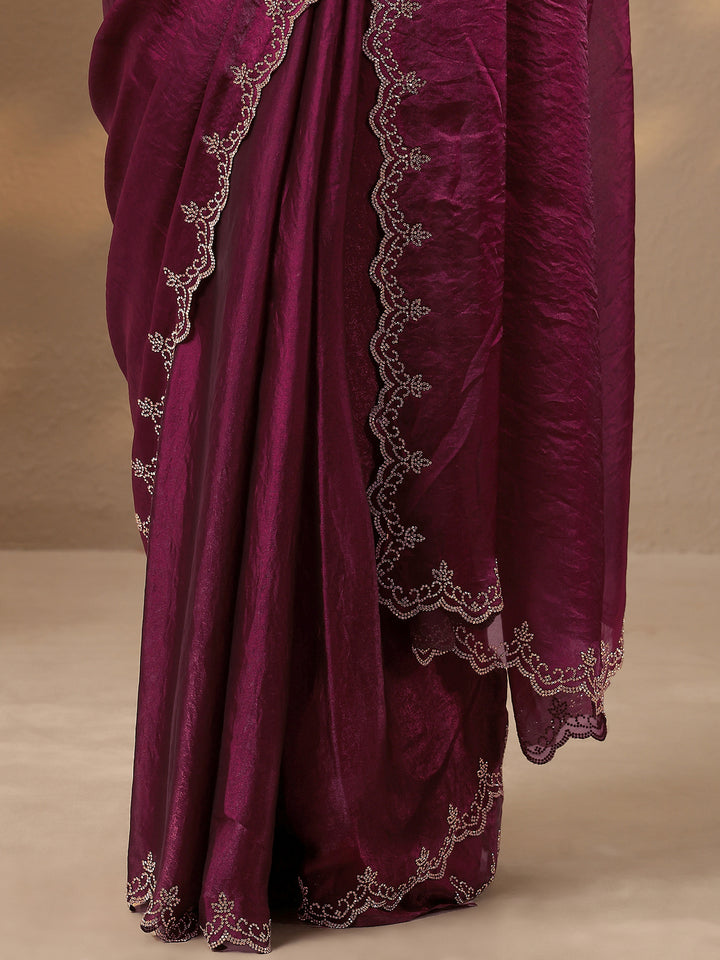 Magenta Solid Silk Blend Saree With Unstitched Blouse Piece