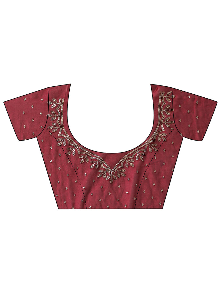 Magenta Solid Silk Blend Saree With Unstitched Blouse Piece