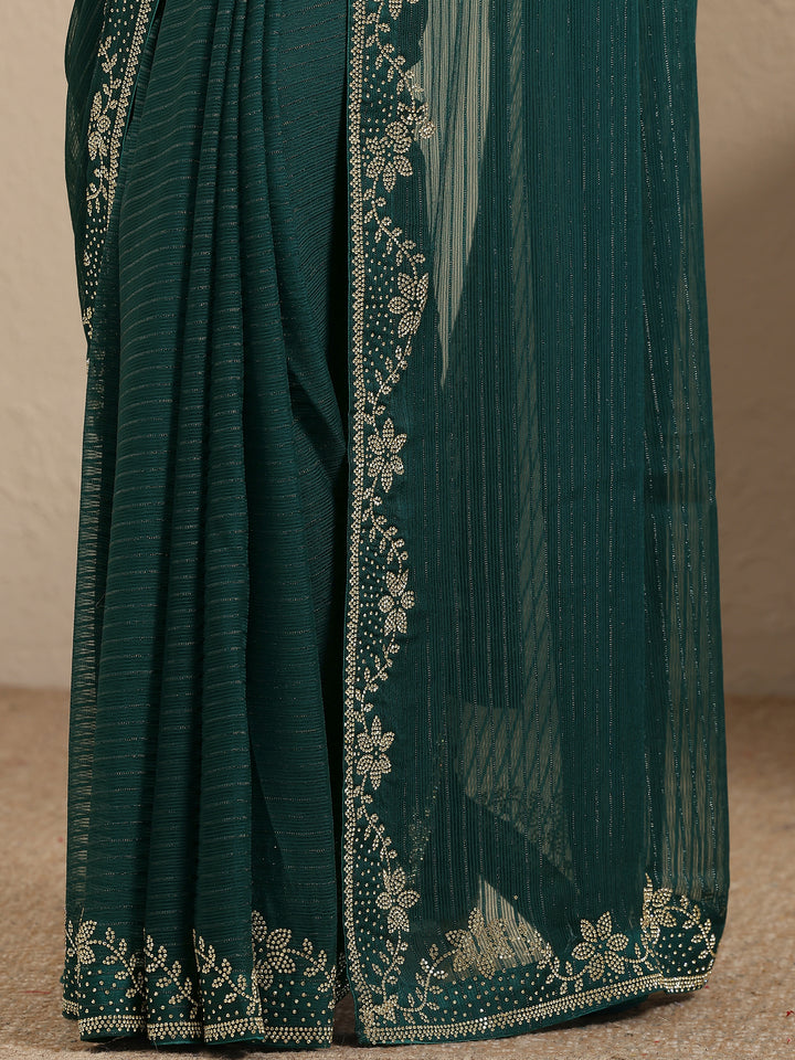 Green Embellished Georgette Saree With Unstitched Blouse Piece