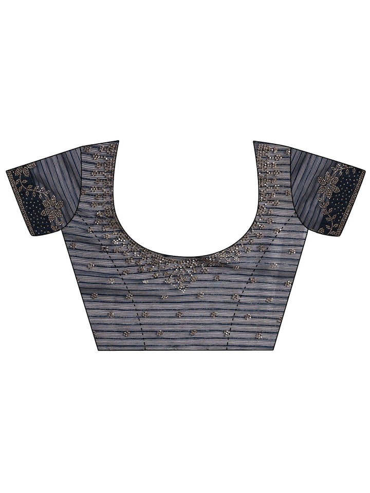 Navy Blue Embellished Georgette Saree With Unstitched Blouse Piece