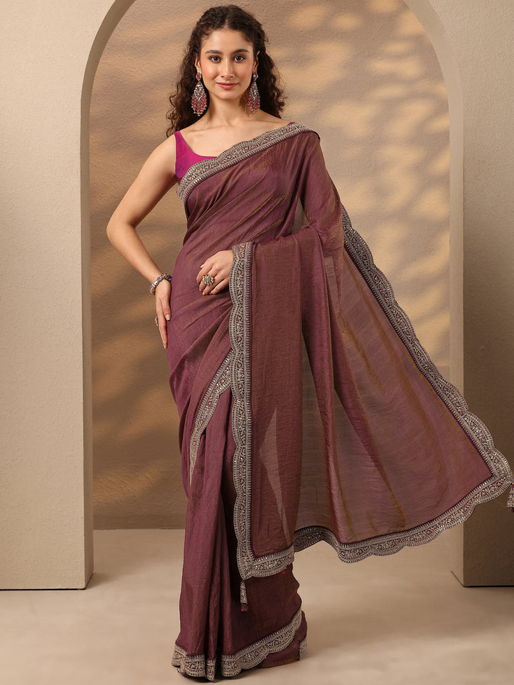 Pink Solid Silk Blend Saree With Unstitched Blouse Piece