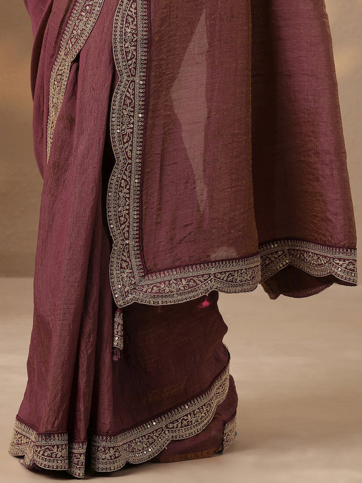 Pink Solid Silk Blend Saree With Unstitched Blouse Piece