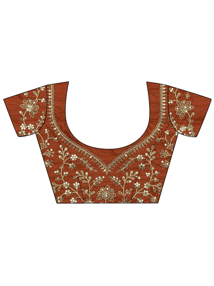 Rust Solid Silk Blend Saree With Unstitched Blouse Piece