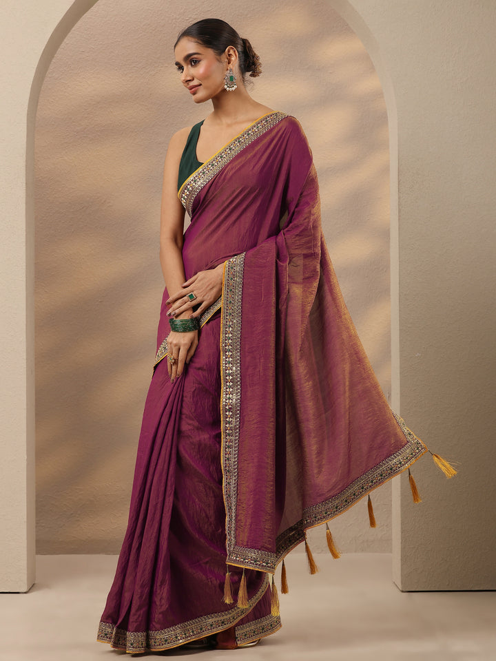 Pink Solid Silk Blend Saree With Unstitched Blouse Piece