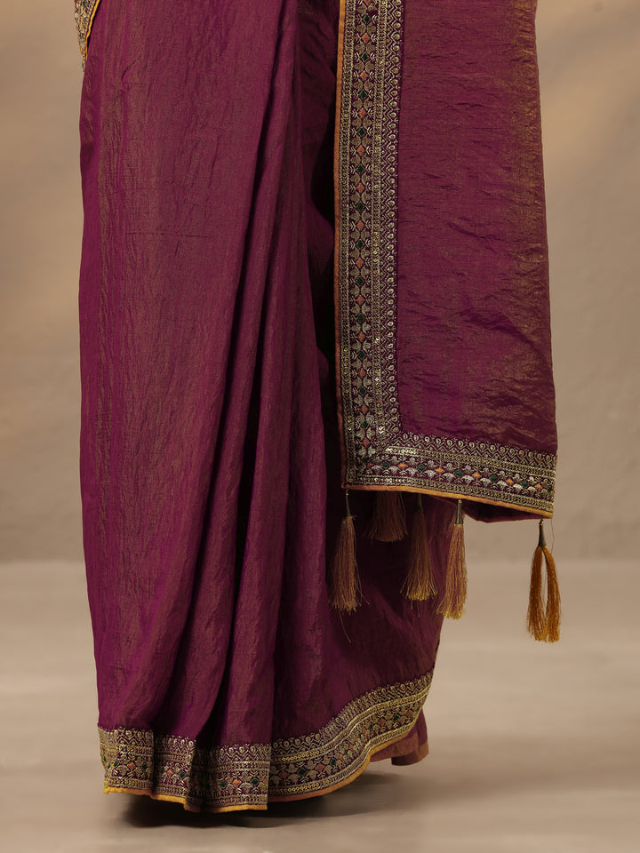 Pink Solid Silk Blend Saree With Unstitched Blouse Piece