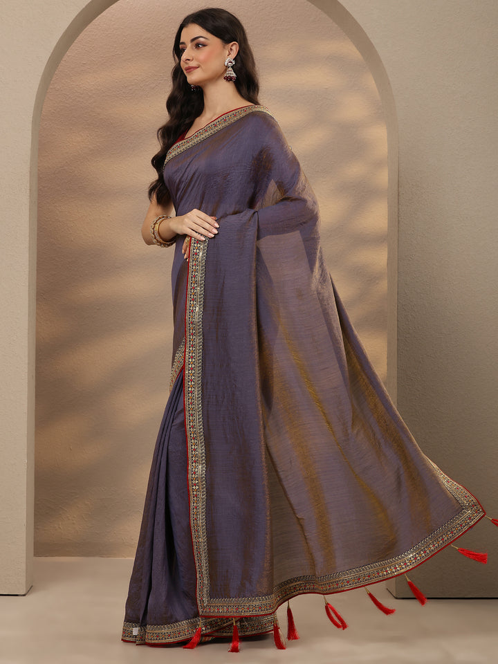 Lavender Solid Silk Blend Saree With Unstitched Blouse Piece