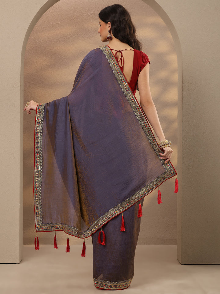 Lavender Solid Silk Blend Saree With Unstitched Blouse Piece
