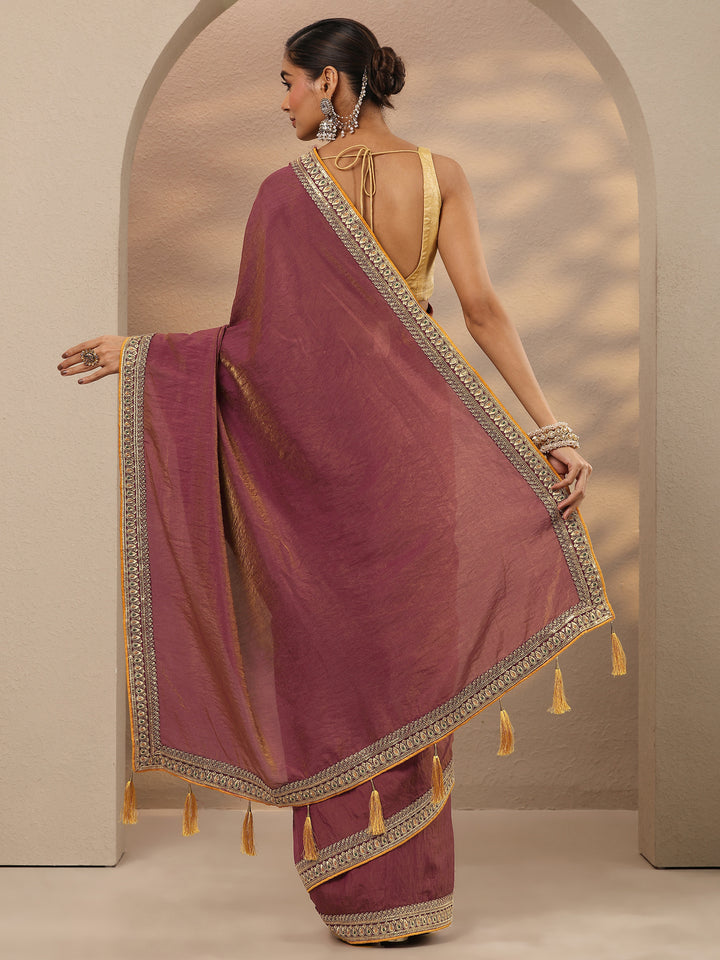 Pink Solid Silk Blend Saree With Unstitched Blouse Piece