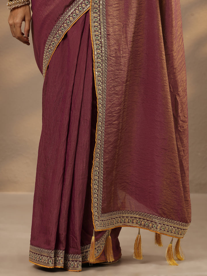 Pink Solid Silk Blend Saree With Unstitched Blouse Piece