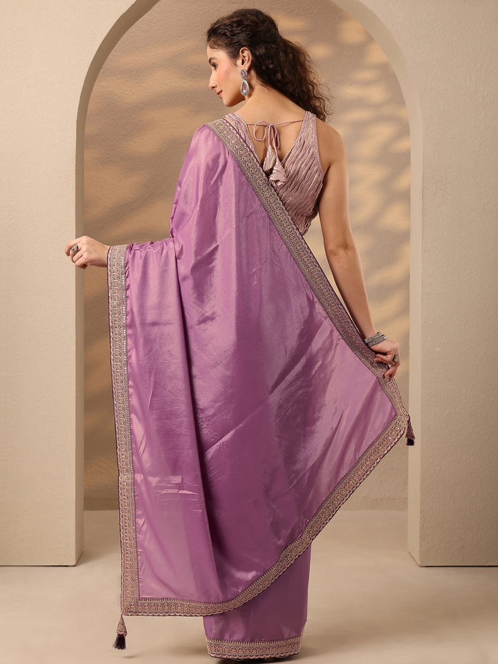 Lavender Solid Silk Blend Saree With Unstitched Blouse Piece