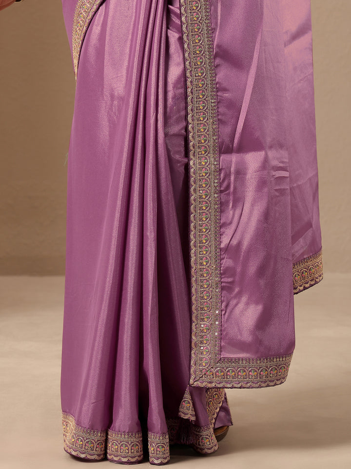 Lavender Solid Silk Blend Saree With Unstitched Blouse Piece