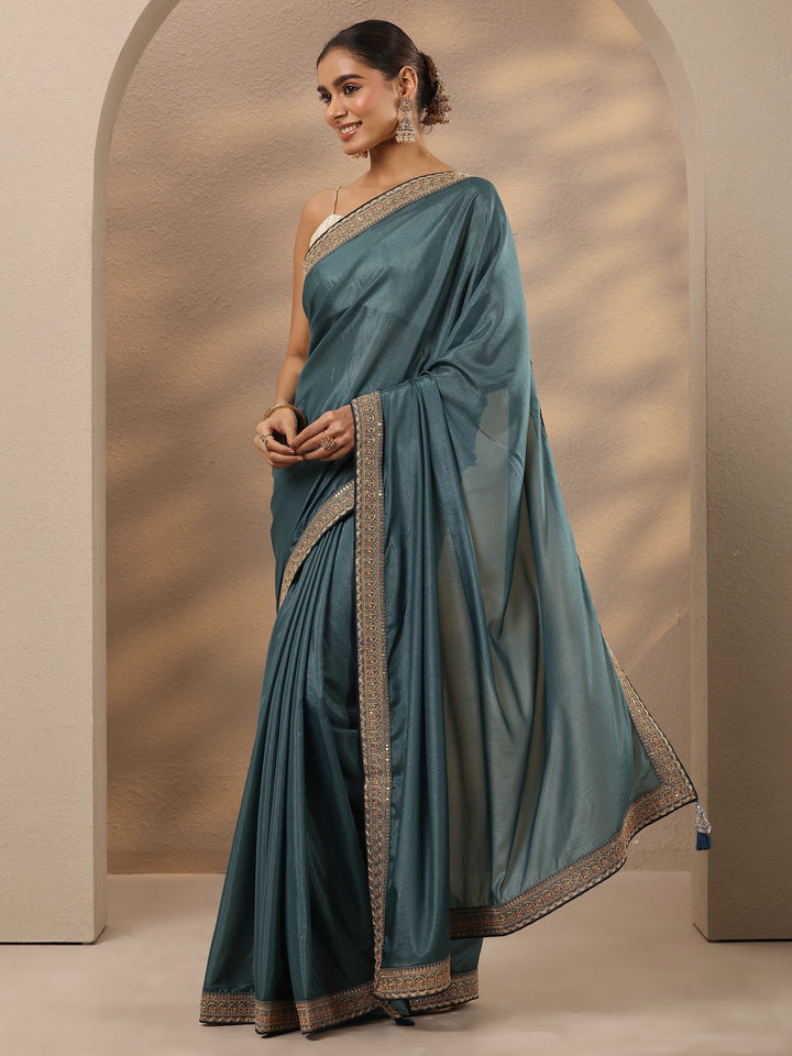 Green Solid Silk Blend Saree With Unstitched Blouse Piece