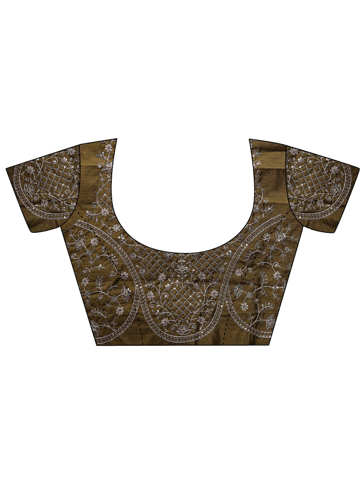 Green Striped Embellished Silk Blend Saree With Unstitched Blouse Piece