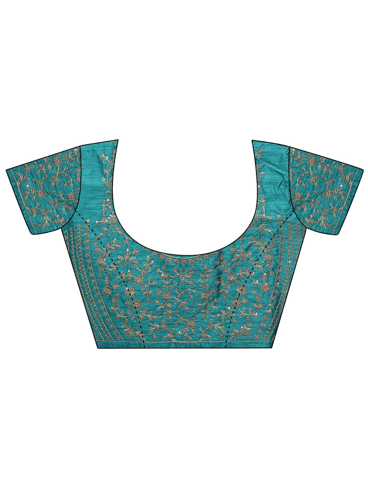 Blue Striped Embellished Silk Blend Saree With Unstitched Blouse Piece