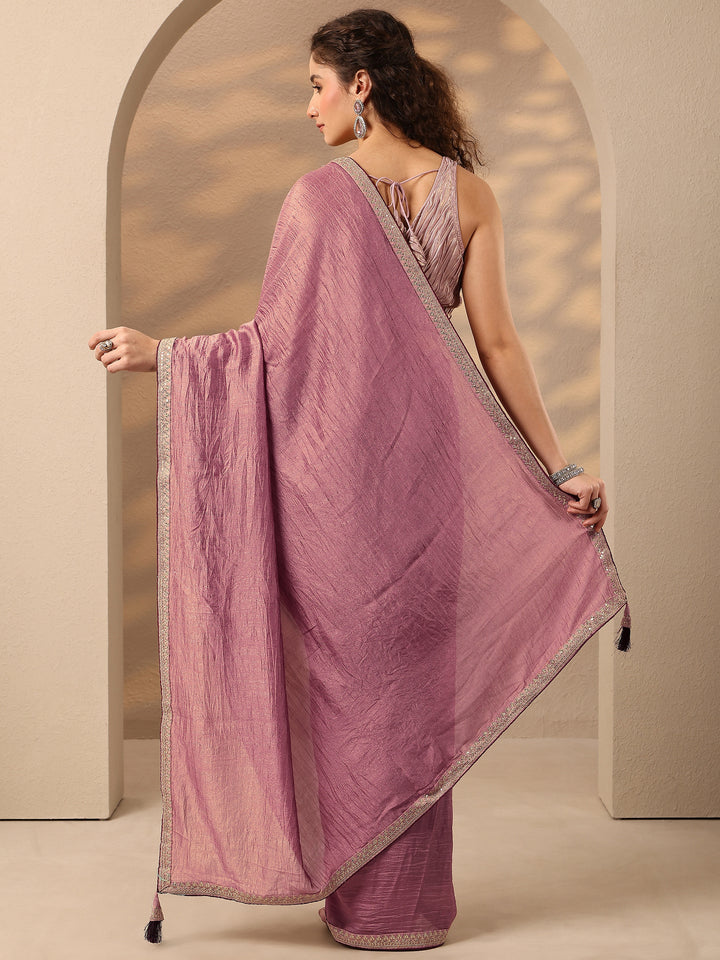 Mauve Solid Silk Blend Saree With Unstitched Blouse Piece