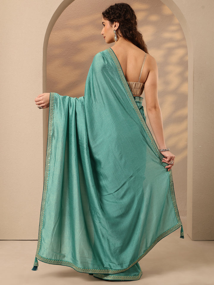 Green Solid Silk Blend Saree With Unstitched Blouse Piece