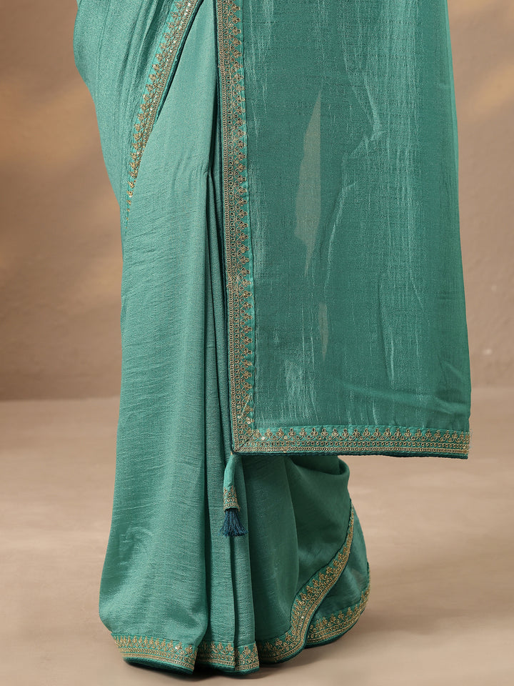 Green Solid Silk Blend Saree With Unstitched Blouse Piece