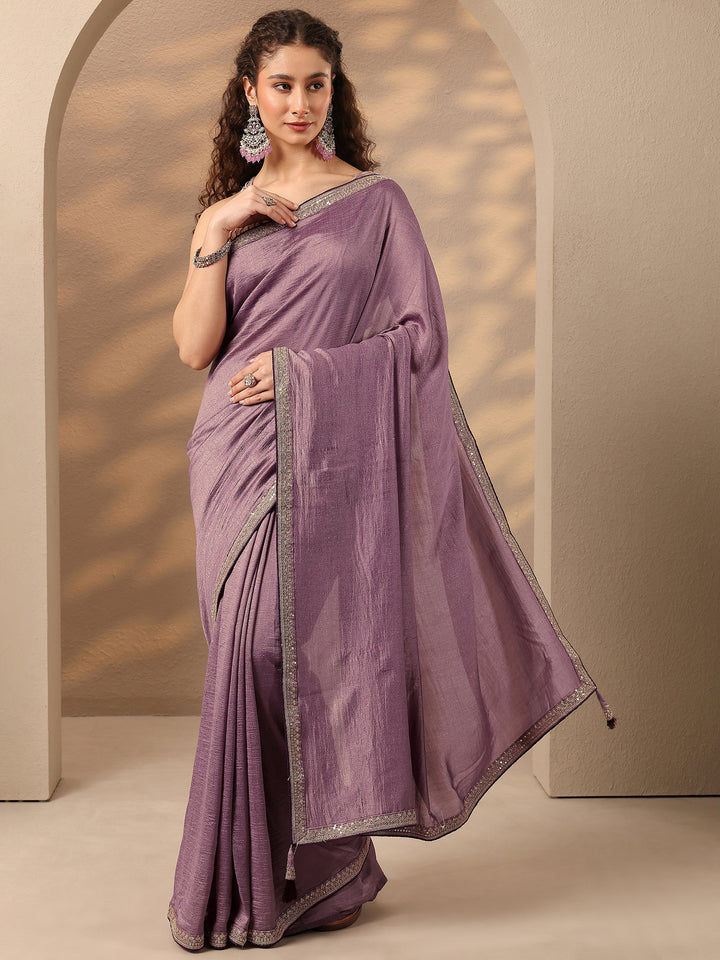 Lavender Solid Silk Blend Saree With Unstitched Blouse Piece