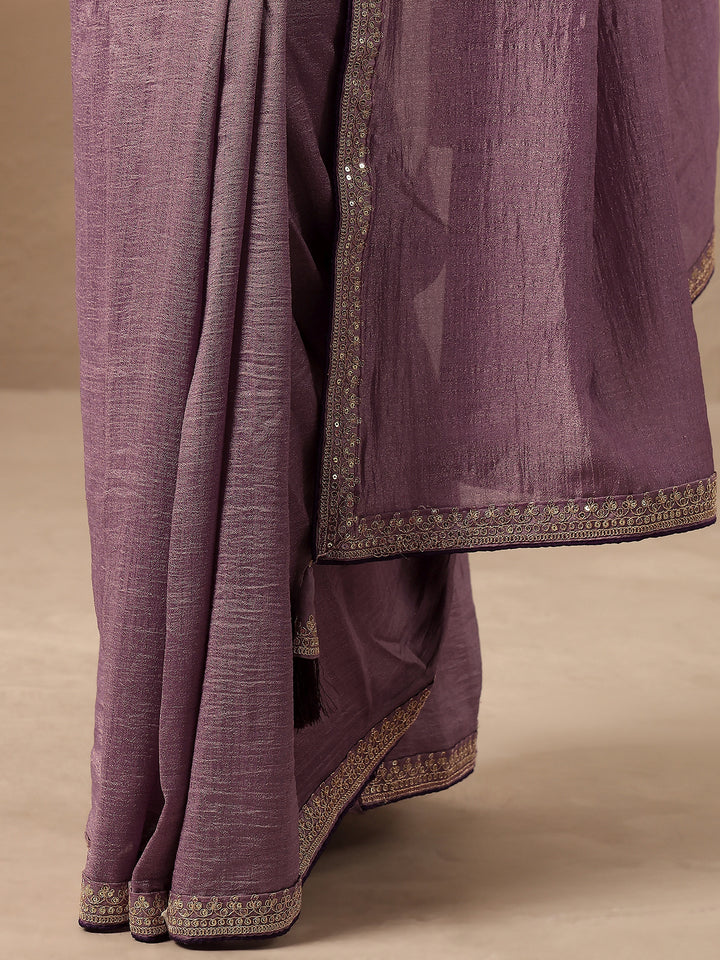 Lavender Solid Silk Blend Saree With Unstitched Blouse Piece