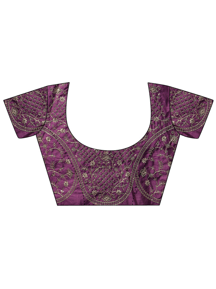 Purple Striped Embellished Silk Blend Saree With Unstitched Blouse Piece