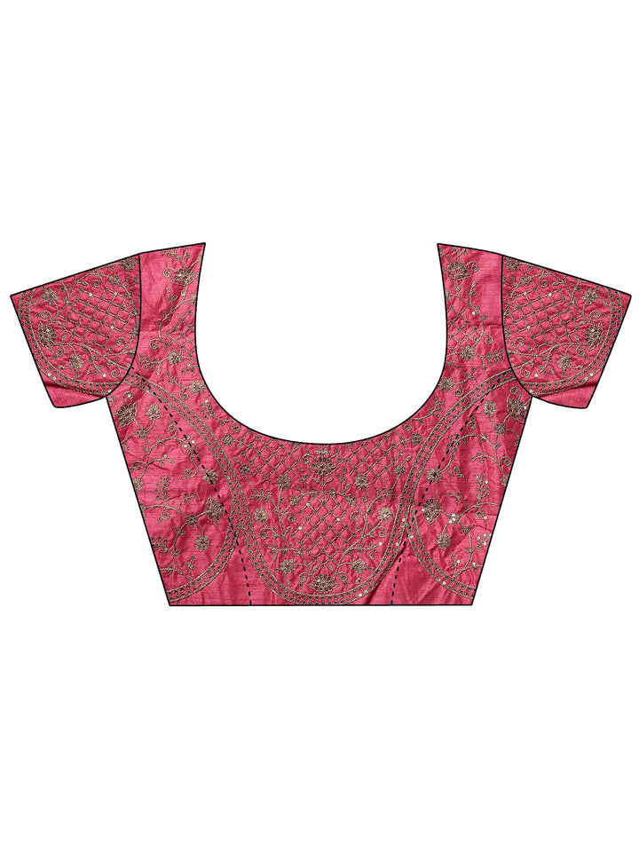 Pink Striped Embellished Silk Blend Saree With Unstitched Blouse Piece