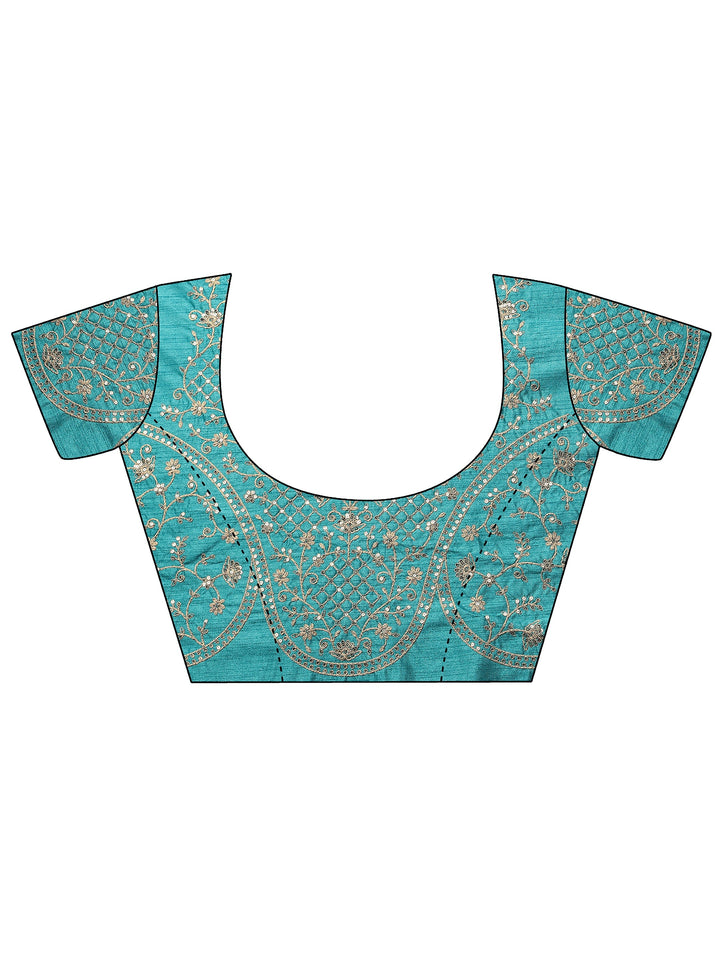 Green Striped Embellished Silk Blend Saree With Unstitched Blouse Piece